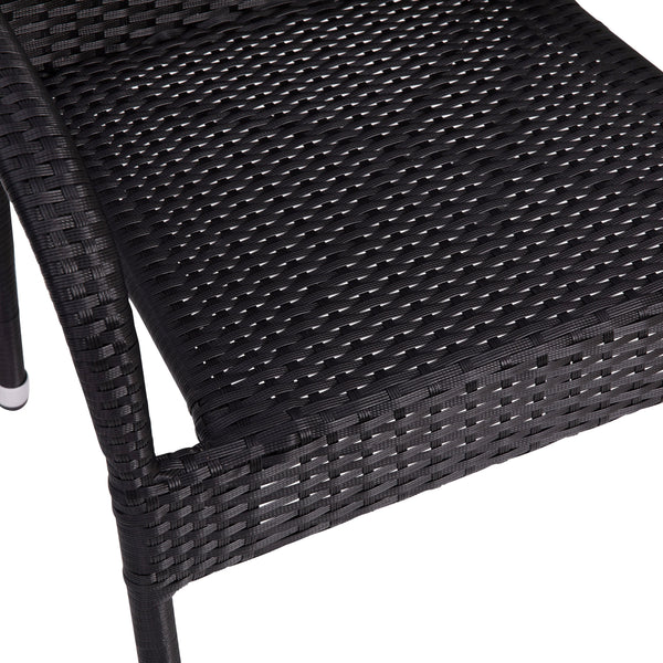 Black |#| Indoor/Outdoor Stacking Steel Framed Black Wicker Dining Armchairs - 4 Pack