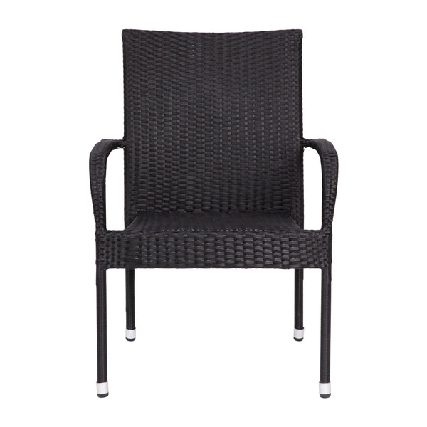 Black |#| Indoor/Outdoor Stacking Steel Framed Black Wicker Dining Armchairs - 4 Pack