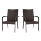 Espresso |#| Indoor/Outdoor Stacking Steel Framed Espresso Wicker Dining Armchairs - 2 Pack