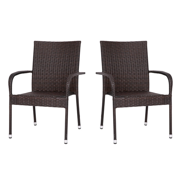 Espresso |#| Indoor/Outdoor Stacking Steel Framed Espresso Wicker Dining Armchairs - 2 Pack
