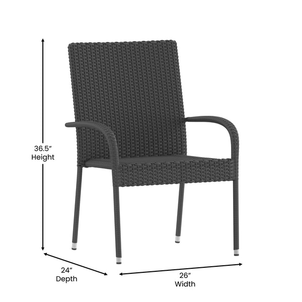 Gray |#| Indoor/Outdoor Stacking Steel Framed Gray Wicker Dining Armchairs - 2 Pack
