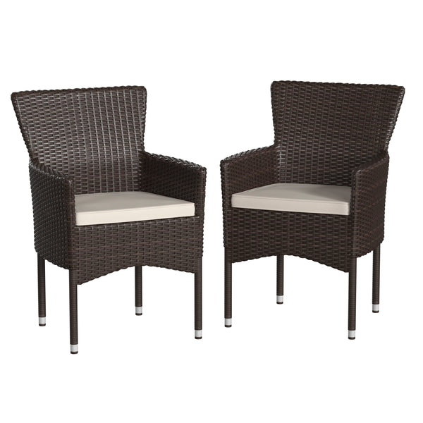 Espresso/Cream |#| Indoor/Outdoor Espresso Wicker Wrapped Steel Frame Patio Chairs & Cream Cushions