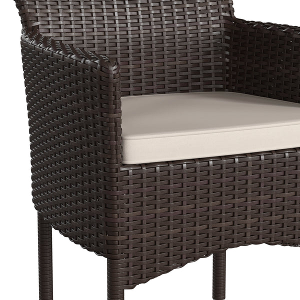 Espresso/Cream |#| Indoor/Outdoor Espresso Wicker Wrapped Steel Frame Patio Chairs & Cream Cushions