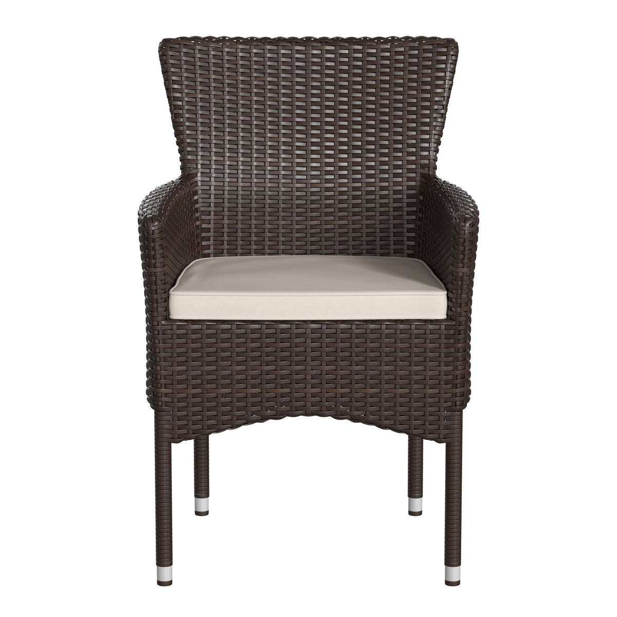 Espresso/Cream |#| Indoor/Outdoor Espresso Wicker Wrapped Steel Frame Patio Chairs & Cream Cushions