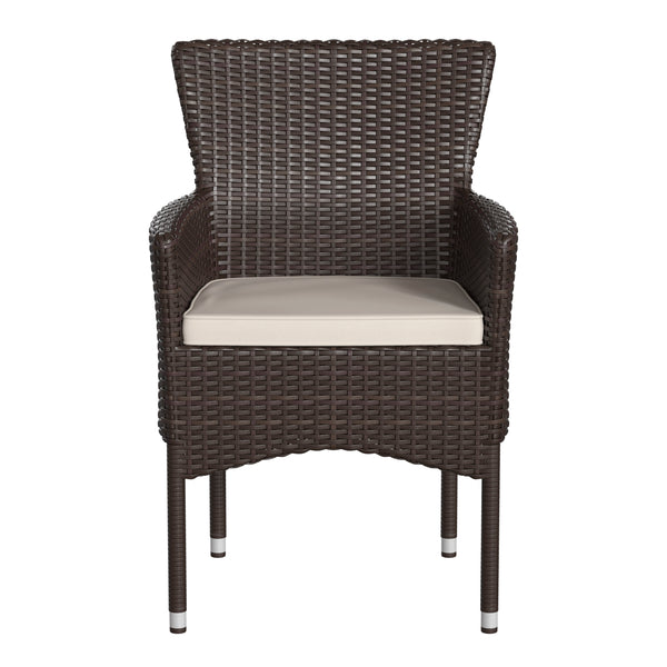Espresso/Cream |#| Indoor/Outdoor Espresso Wicker Wrapped Steel Frame Patio Chairs & Cream Cushions