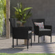 Black/Gray |#| Indoor/Outdoor Black Wicker Wrapped Steel Frame Patio Chairs & Cream Cushions