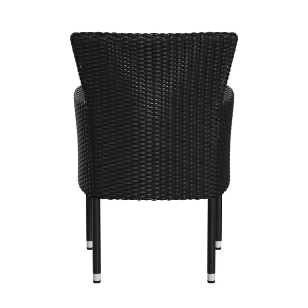 Black/Gray |#| Indoor/Outdoor Black Wicker Wrapped Steel Frame Patio Chairs & Cream Cushions