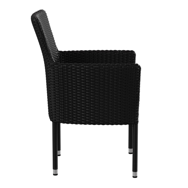 Black/Gray |#| Indoor/Outdoor Black Wicker Wrapped Steel Frame Patio Chairs & Cream Cushions