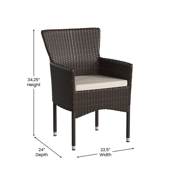 Espresso/Cream |#| Indoor/Outdoor Espresso Wicker Wrapped Steel Frame Patio Chairs & Cream Cushions