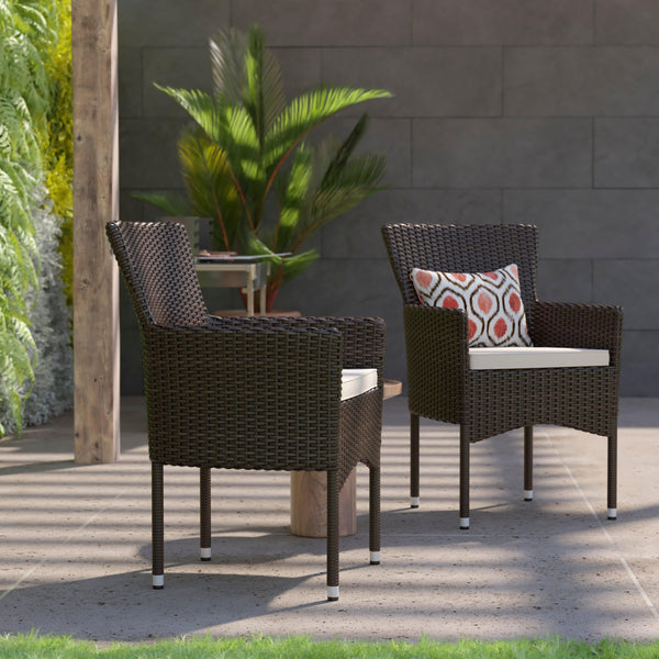 Espresso/Cream |#| Indoor/Outdoor Espresso Wicker Wrapped Steel Frame Patio Chairs & Cream Cushions