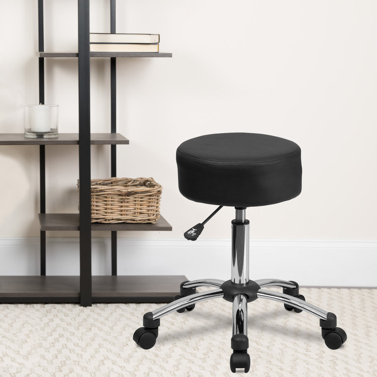 Backless Black Adjustable Multi-Purpose Ergonomic Stool With Chrome Base