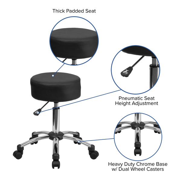 Backless Black Adjustable Multi-Purpose Ergonomic Stool With Chrome Base