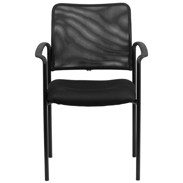 Comfort Black Mesh Stackable Steel Side Chair with Arms - Reception Seating