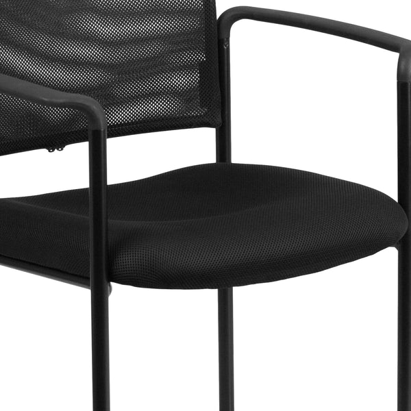 Comfort Black Mesh Stackable Steel Side Chair with Arms - Reception Seating