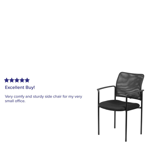 Comfort Black Mesh Stackable Steel Side Chair with Arms - Reception Seating