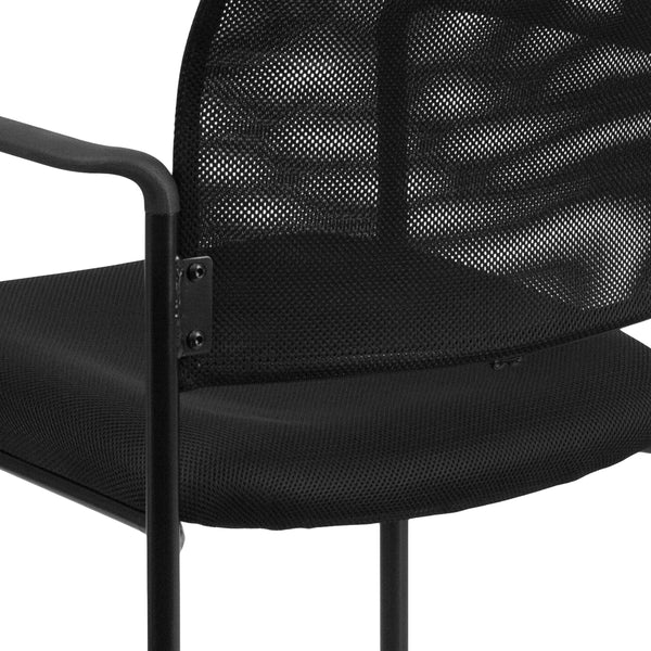 Comfort Black Mesh Stackable Steel Side Chair with Arms - Reception Seating