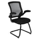 Black Mesh Sled Base Side Reception Guest Office Chair with Flip-Up Arms