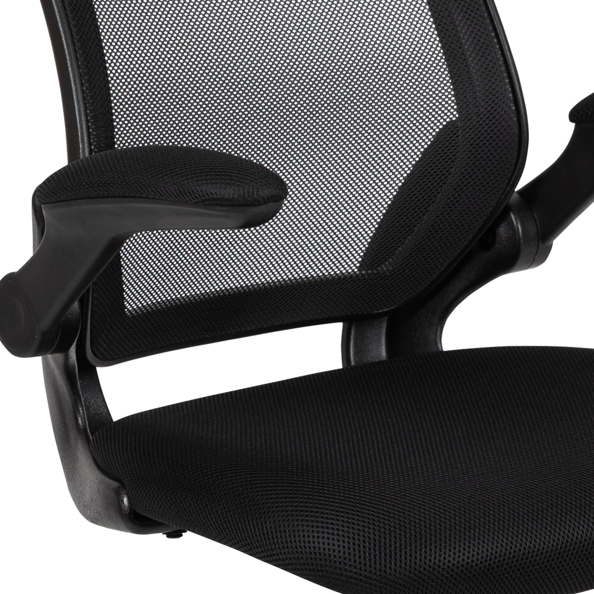 Black Mesh Sled Base Side Reception Guest Office Chair with Flip-Up Arms