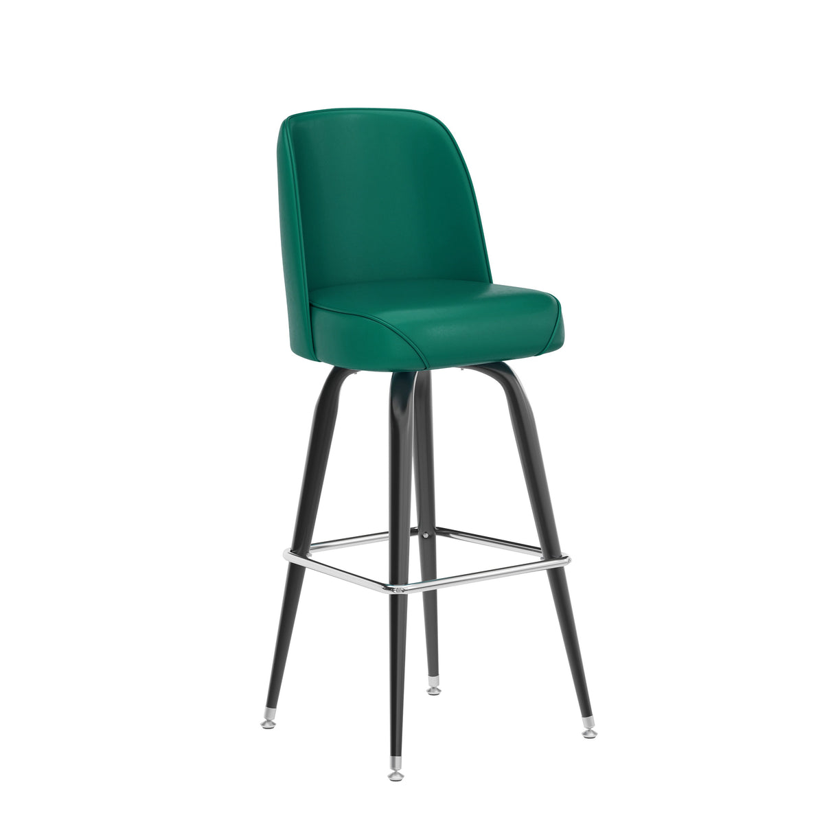 Green |#| Metal Bar Stool with Swivel Vinyl Bucket Seat and Footrest in Green