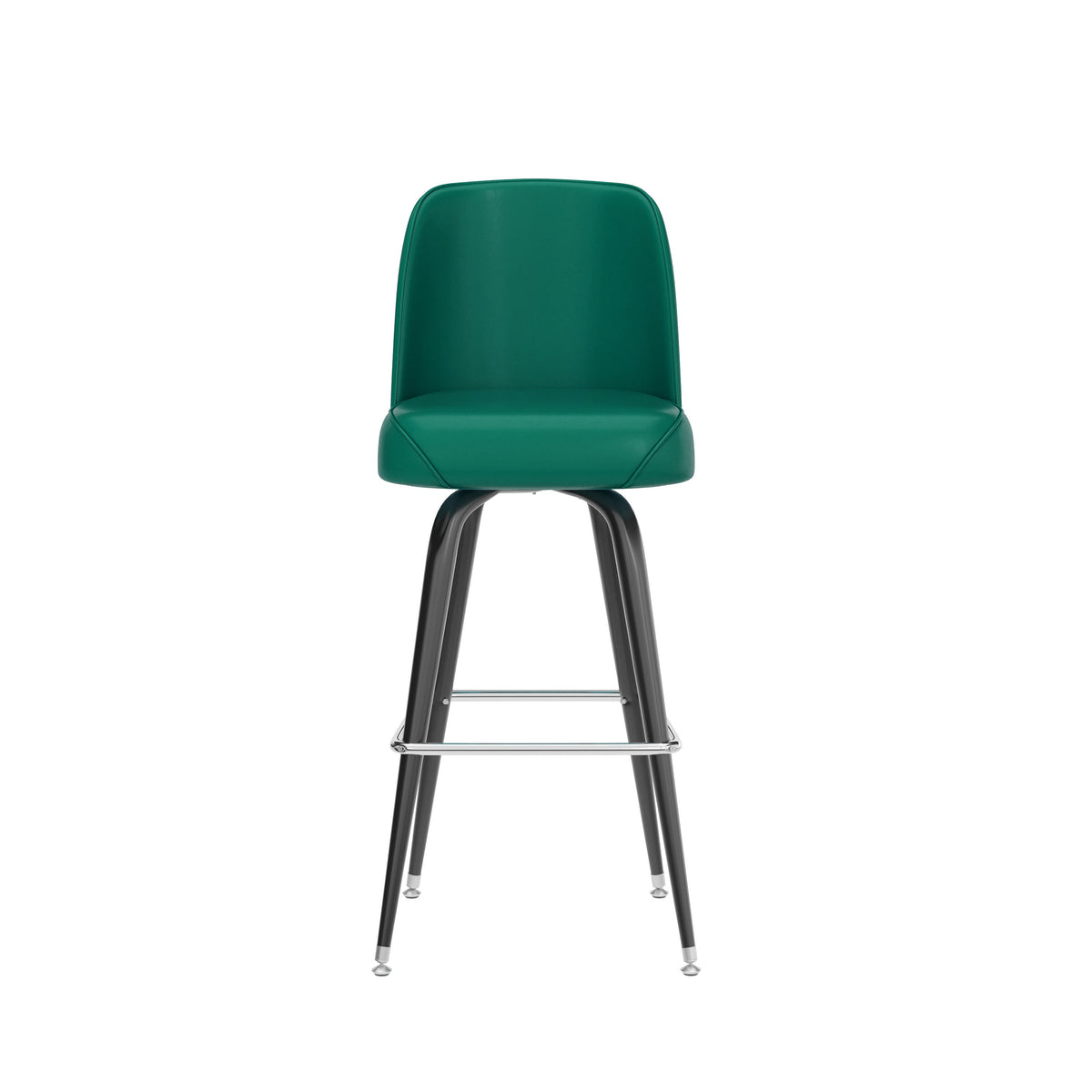 Green |#| Metal Bar Stool with Swivel Vinyl Bucket Seat and Footrest in Green