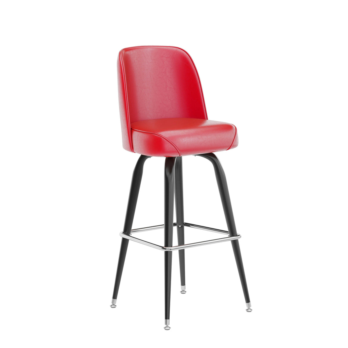 Red |#| Metal Bar Stool with Swivel Vinyl Bucket Seat and Footrest in Red