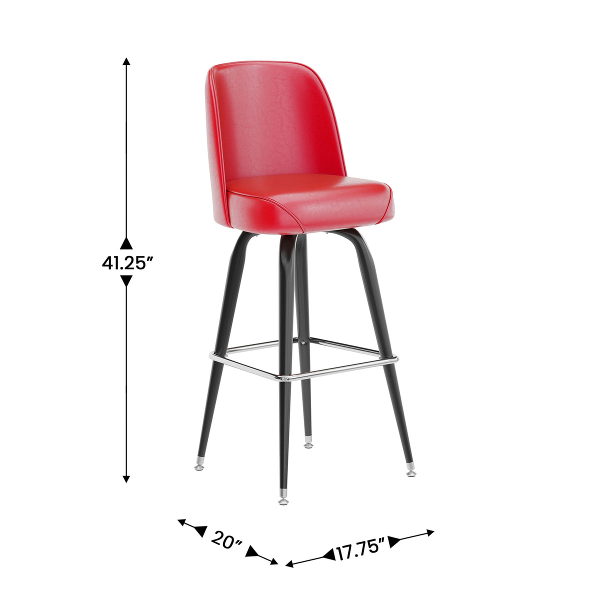 Red |#| Metal Bar Stool with Swivel Vinyl Bucket Seat and Footrest in Red