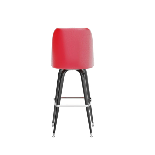 Red |#| Metal Bar Stool with Swivel Vinyl Bucket Seat and Footrest in Red