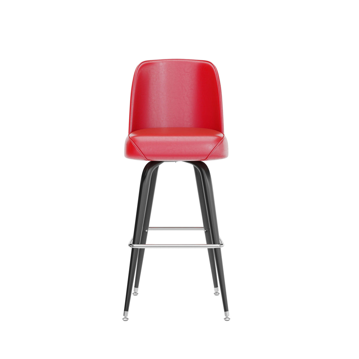 Red |#| Metal Bar Stool with Swivel Vinyl Bucket Seat and Footrest in Red
