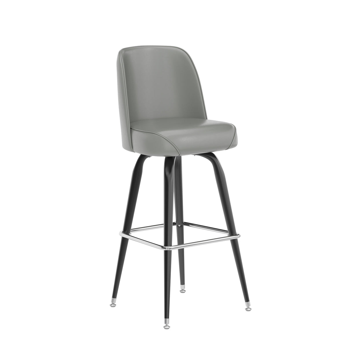 Gray |#| Metal Bar Stool with Swivel Vinyl Bucket Seat and Footrest in Gray