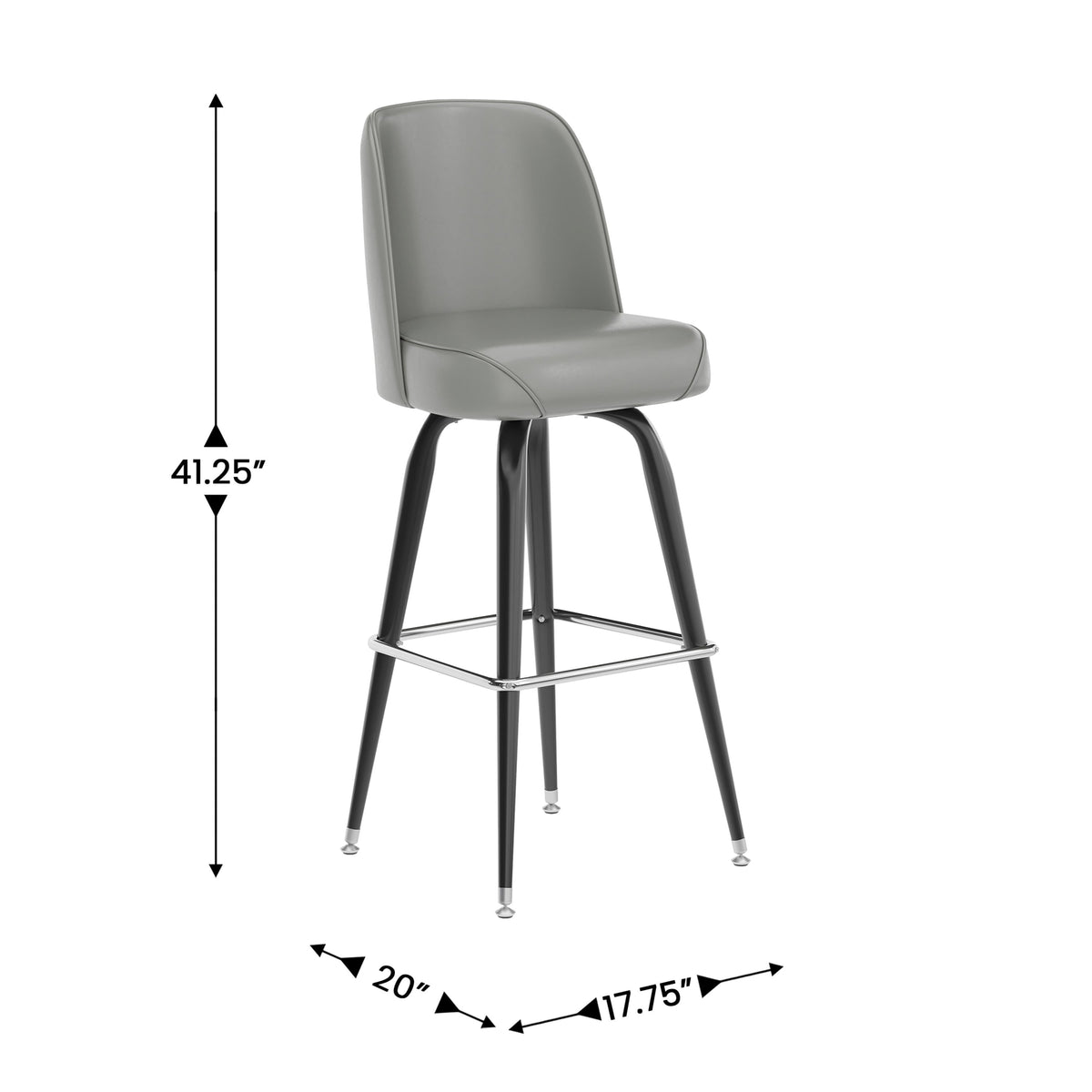 Gray |#| Metal Bar Stool with Swivel Vinyl Bucket Seat and Footrest in Gray
