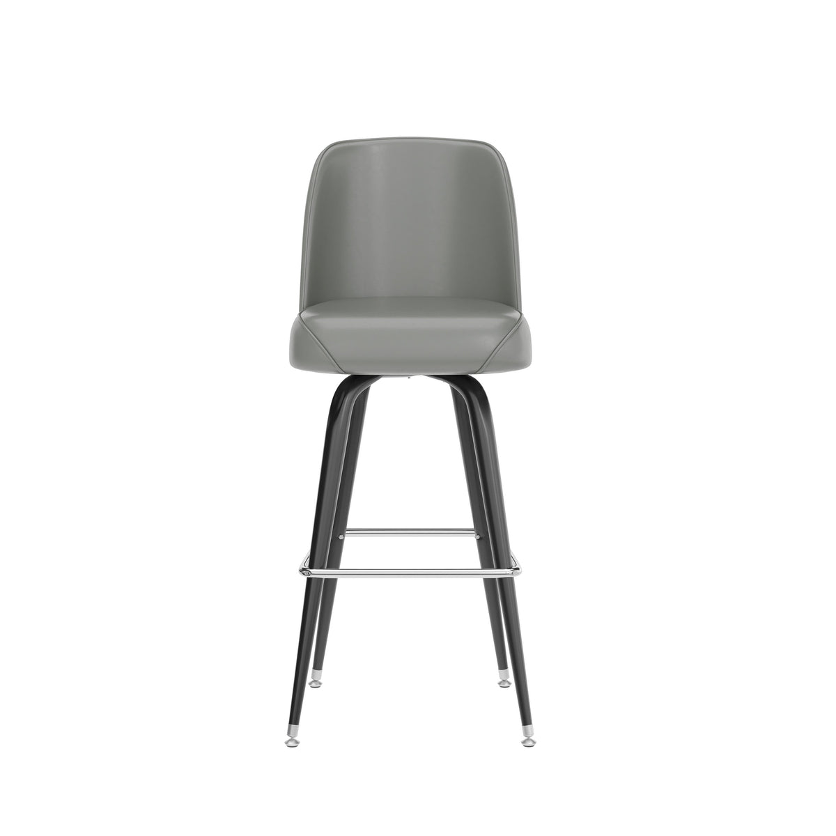 Gray |#| Metal Bar Stool with Swivel Vinyl Bucket Seat and Footrest in Gray