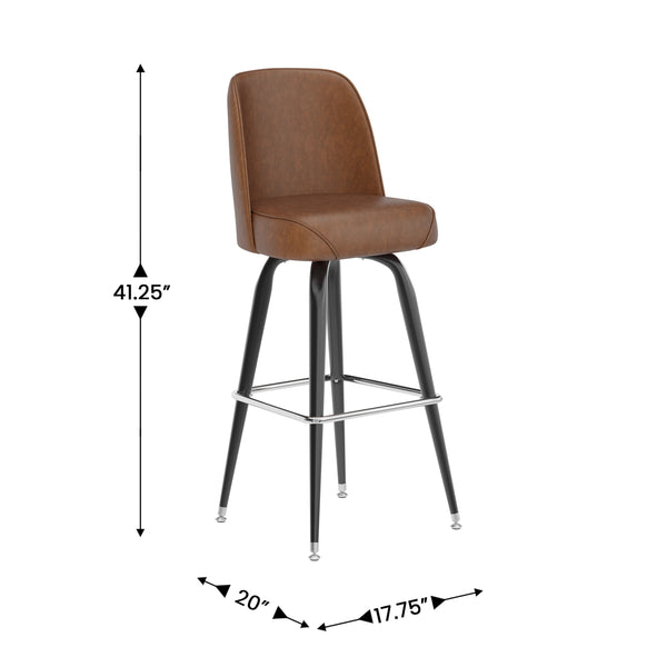 Weathered Brown |#| Metal Bar Stool with Swivel Vinyl Bucket Seat and Footrest in Weathered Brown