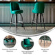 Green |#| Metal Bar Stool with Swivel Vinyl Bucket Seat and Footrest in Green