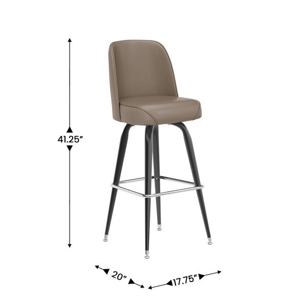 Beige |#| Metal Bar Stool with Swivel Vinyl Bucket Seat and Footrest in Beige