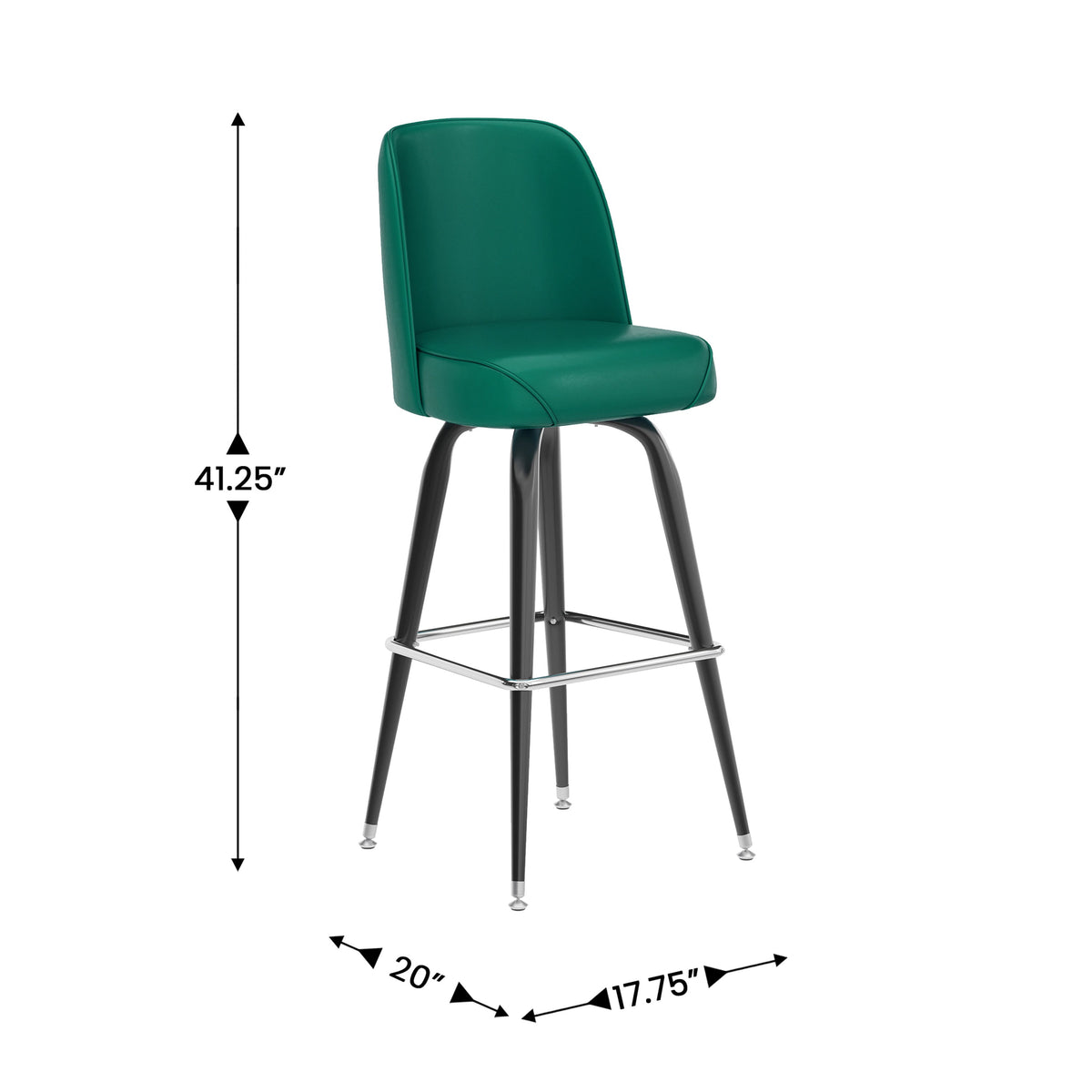 Green |#| Metal Bar Stool with Swivel Vinyl Bucket Seat and Footrest in Green