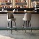 Beige |#| Metal Bar Stool with Swivel Vinyl Bucket Seat and Footrest in Beige