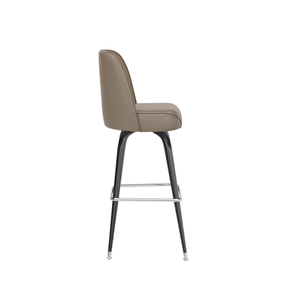 Beige |#| Metal Bar Stool with Swivel Vinyl Bucket Seat and Footrest in Beige