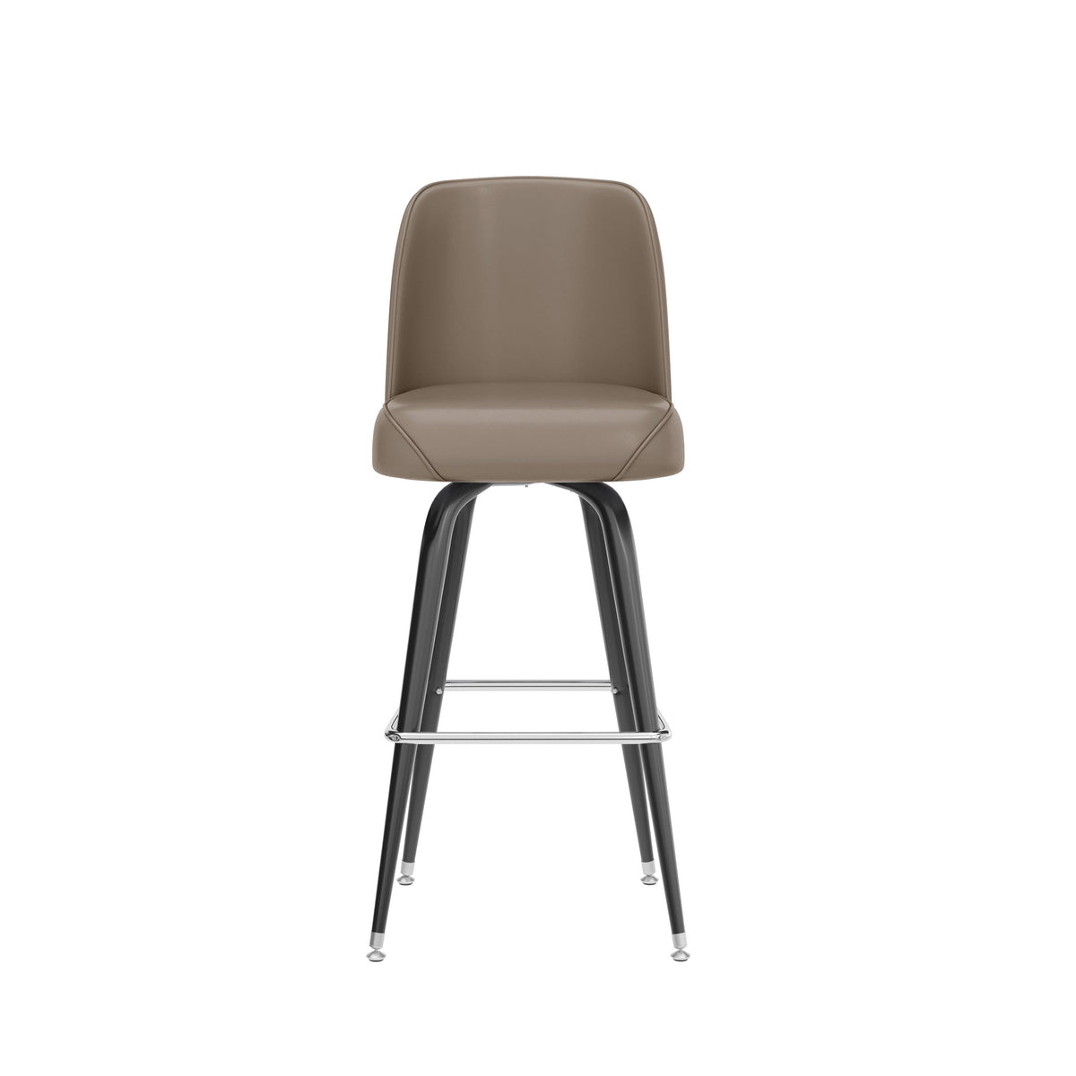 Beige |#| Metal Bar Stool with Swivel Vinyl Bucket Seat and Footrest in Beige