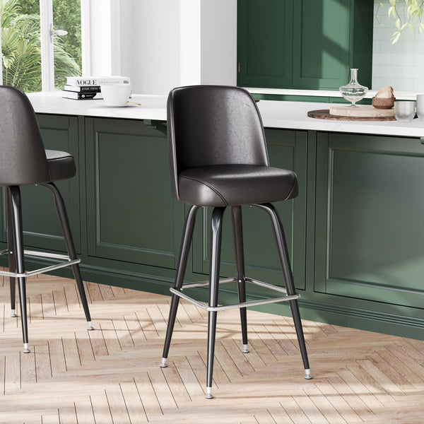 Dark Brown |#| Metal Bar Stool with Swivel Vinyl Bucket Seat and Footrest in Dark Brown
