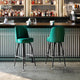 Green |#| Metal Bar Stool with Swivel Vinyl Bucket Seat and Footrest in Green