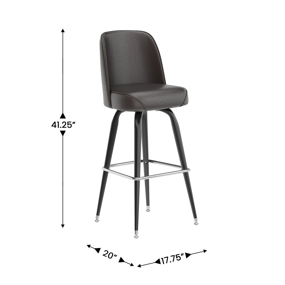 Dark Brown |#| Metal Bar Stool with Swivel Vinyl Bucket Seat and Footrest in Dark Brown