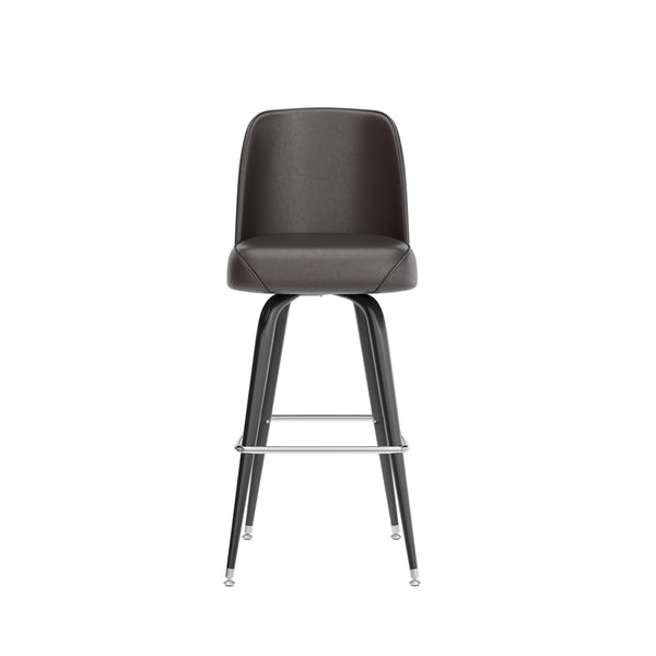 Dark Brown |#| Metal Bar Stool with Swivel Vinyl Bucket Seat and Footrest in Dark Brown