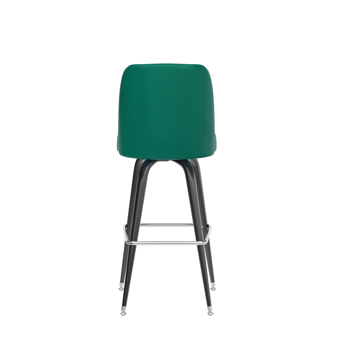 Green |#| Metal Bar Stool with Swivel Vinyl Bucket Seat and Footrest in Green