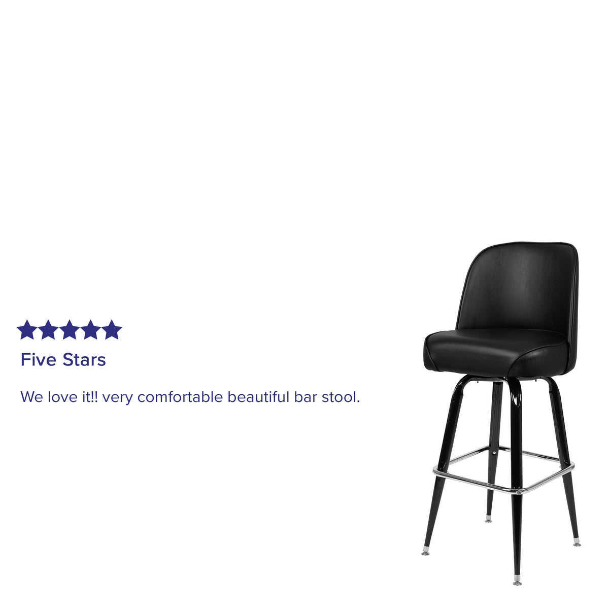 Metal Barstool with Swivel Black Vinyl Upholstered Bucket Seat and Footrest