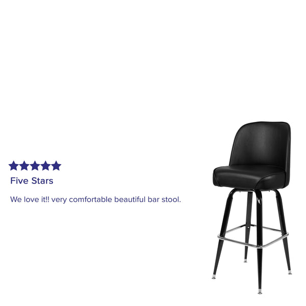 Metal Barstool with Swivel Black Vinyl Upholstered Bucket Seat and Footrest