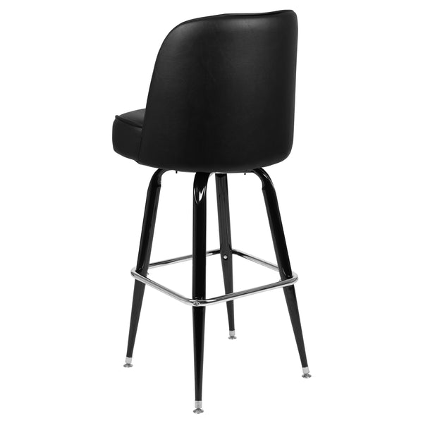 Metal Barstool with Swivel Black Vinyl Upholstered Bucket Seat and Footrest