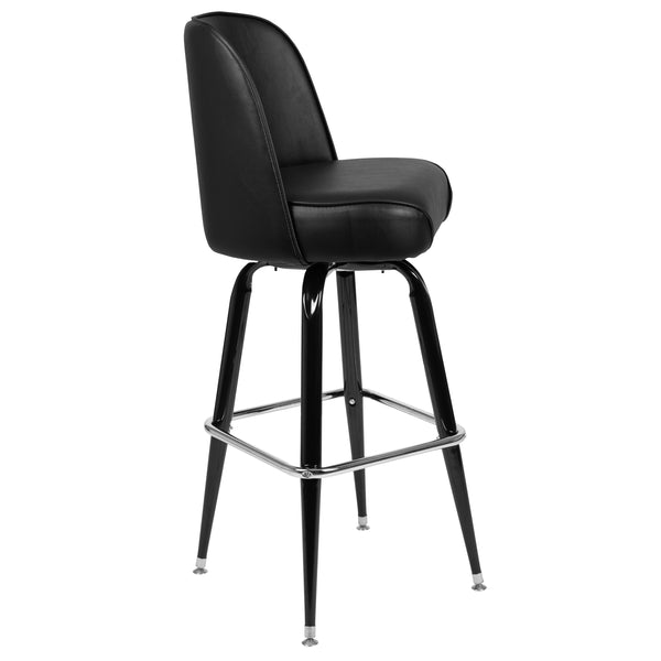 Metal Barstool with Swivel Black Vinyl Upholstered Bucket Seat and Footrest