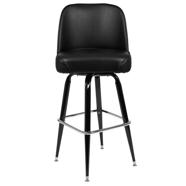 Metal Barstool with Swivel Black Vinyl Upholstered Bucket Seat and Footrest