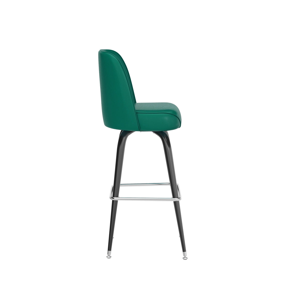 Green |#| Metal Bar Stool with Swivel Vinyl Bucket Seat and Footrest in Green
