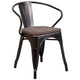 Black-Antique Gold |#| Black-Antique Gold Stackable Metal Chair with Wood Seat and Arms - Bistro Chair